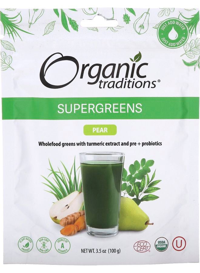 Organic Traditions Supergreens Pear 3.5 oz (100 g) - Image 1