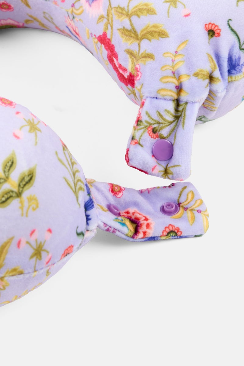 Miamica Floral Print Travel Neck Memory Foam Pillow 27 x 32 cm, Lavender Combo - Image 3