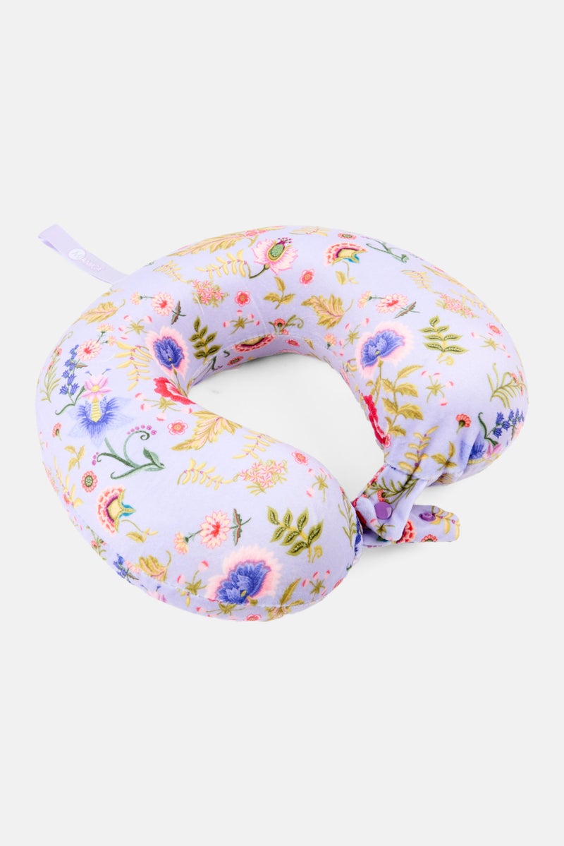 Miamica Floral Print Travel Neck Memory Foam Pillow 27 x 32 cm, Lavender Combo - Image 2