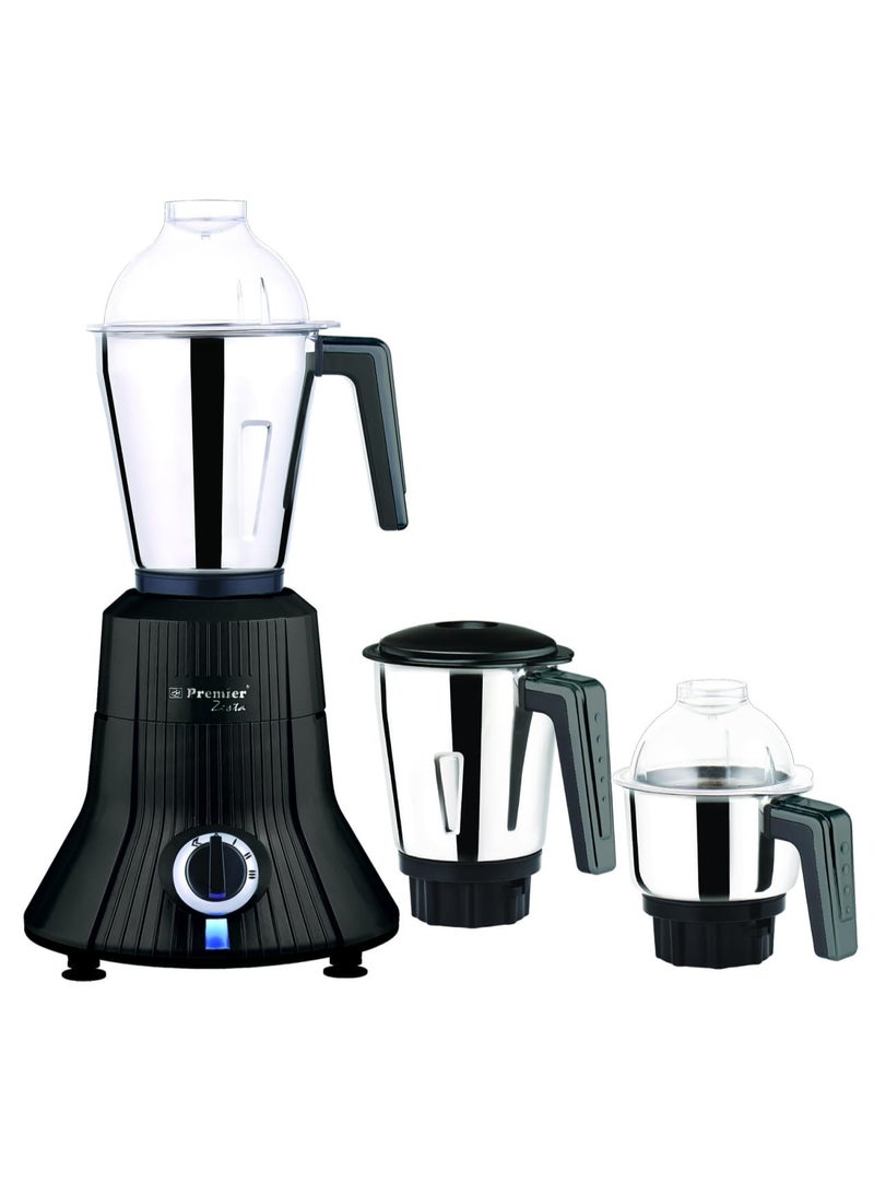 Premier Zesta Mixer Grinder | 3 Stainless Steel Multipurpose Jars | Wet & Dry Grinding Stainless Steel Blade | ABS Body | 230V/750W Powerful Motor | CVAC Technology | 5 Years Motor Warranty | Black