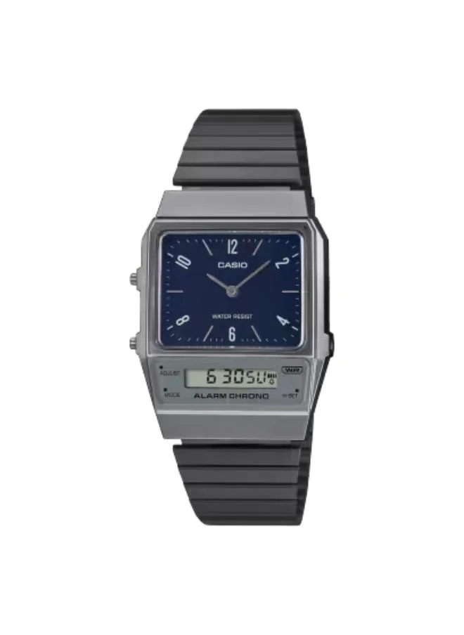 CASIO Unisex Analog-Digital Display Watch With Black Stainless Steel Strap - AQ-800EB-2ADF