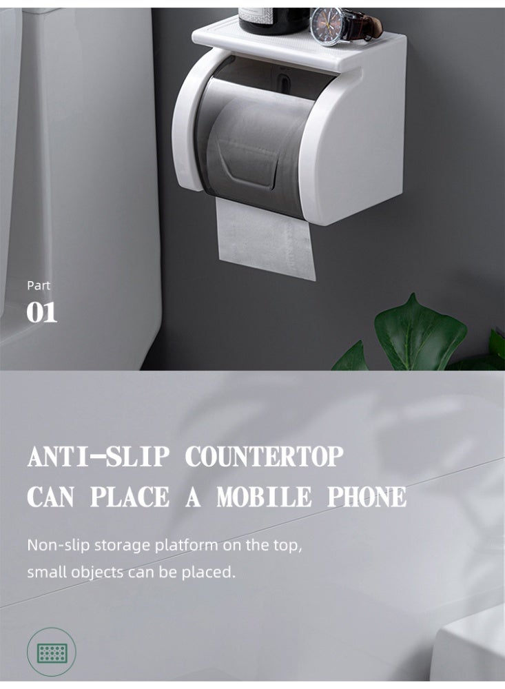 Wall Mounted Waterproof Toilet Paper Holder with Storage Shelf – No-Drill Tissue Box Rack for Bathroom & Kitchen - Image 5