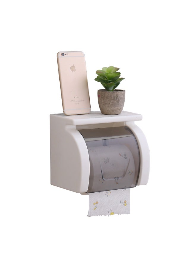 Wall Mounted Waterproof Toilet Paper Holder with Storage Shelf – No-Drill Tissue Box Rack for Bathroom & Kitchen - Image 1