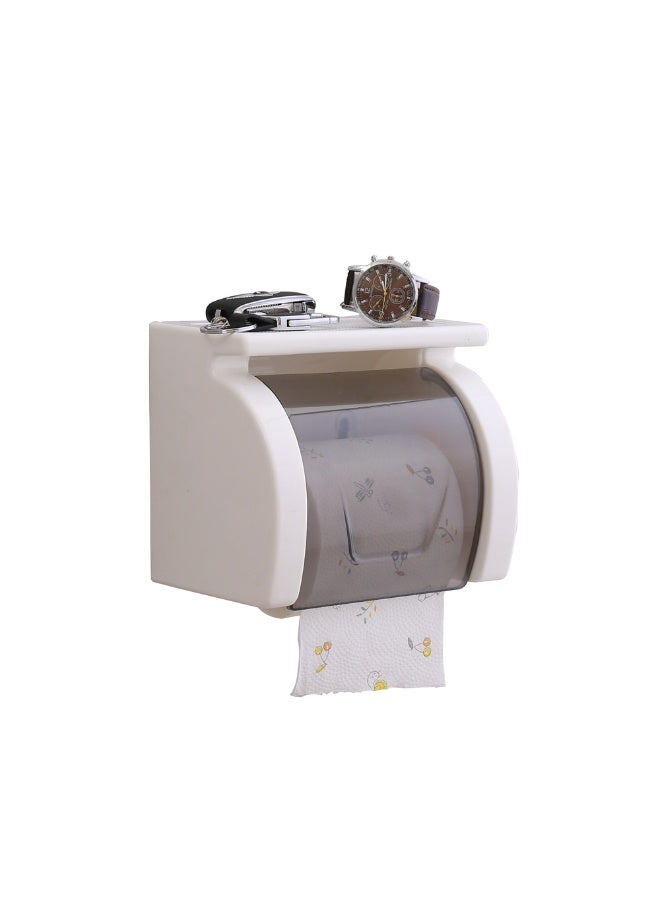 Wall Mounted Waterproof Toilet Paper Holder with Storage Shelf – No-Drill Tissue Box Rack for Bathroom & Kitchen - Image 2