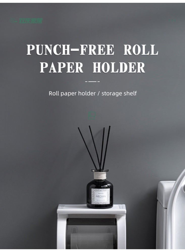 Wall Mounted Waterproof Toilet Paper Holder with Storage Shelf – No-Drill Tissue Box Rack for Bathroom & Kitchen - Image 3