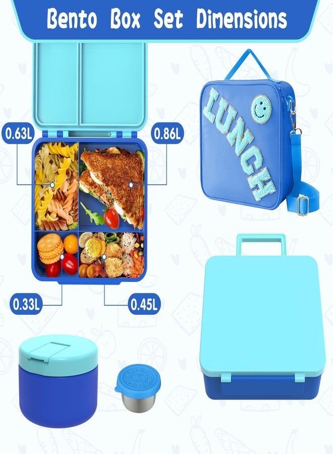 Aimsnk Kids Bento Lunch Box with 8oz Soup Thermo, Kids Leakproof Lunch Food Containers with 4 Compartment, Kids Insulated Hot Food Jar with Lunch Bag for School, Trvael(Blue) - Image 4