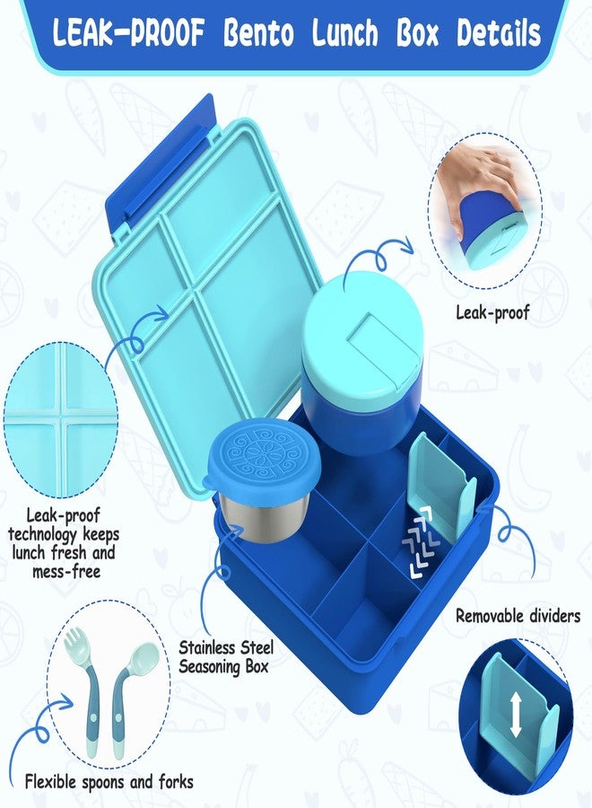 Aimsnk Kids Bento Lunch Box with 8oz Soup Thermo, Kids Leakproof Lunch Food Containers with 4 Compartment, Kids Insulated Hot Food Jar with Lunch Bag for School, Trvael(Blue) - Image 5
