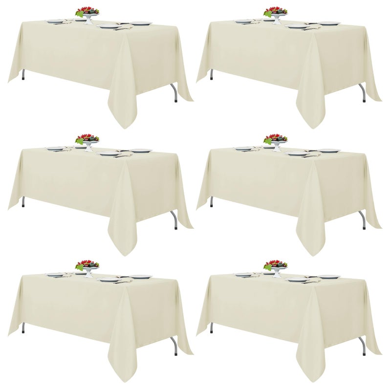 Fitable Ivory Tablecloths for 68 Foot Tables 6 Pack 70 x 120 Inches Reusable and Washable Table Clothes Polyester Fabric Table Covers for Wedding Party Banquet