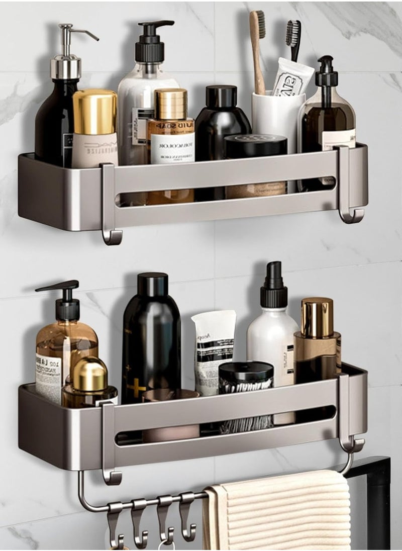 Jorunb - 3 Pack Bathroom Shelves with 10 Hooks and Towel Bar, Aluminum Rustproof Bathroom Storage Organizer Shelf Shower Caddy Rack, Bathroom Shower Baskets WallShelves Basket for Bathroom Kitchen (Rectangle) - Image 1