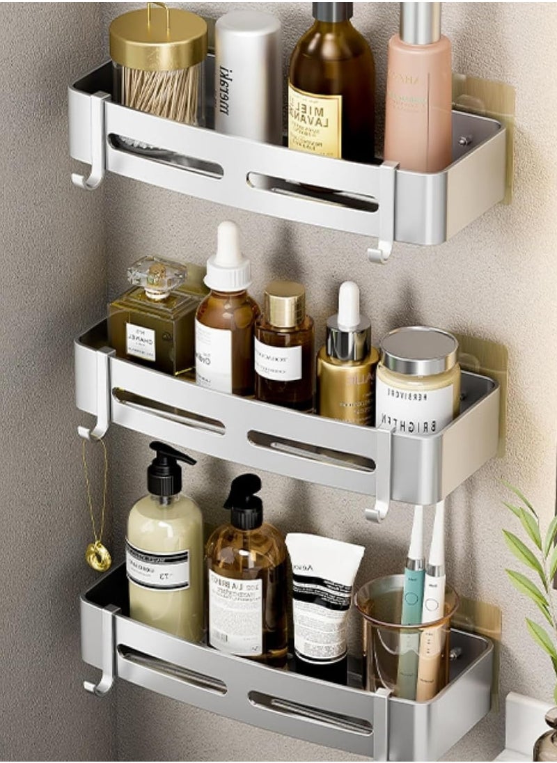 Jorunb - 3 Pack Bathroom Shelves with 10 Hooks and Towel Bar, Aluminum Rustproof Bathroom Storage Organizer Shelf Shower Caddy Rack, Bathroom Shower Baskets WallShelves Basket for Bathroom Kitchen (Rectangle) - Image 1