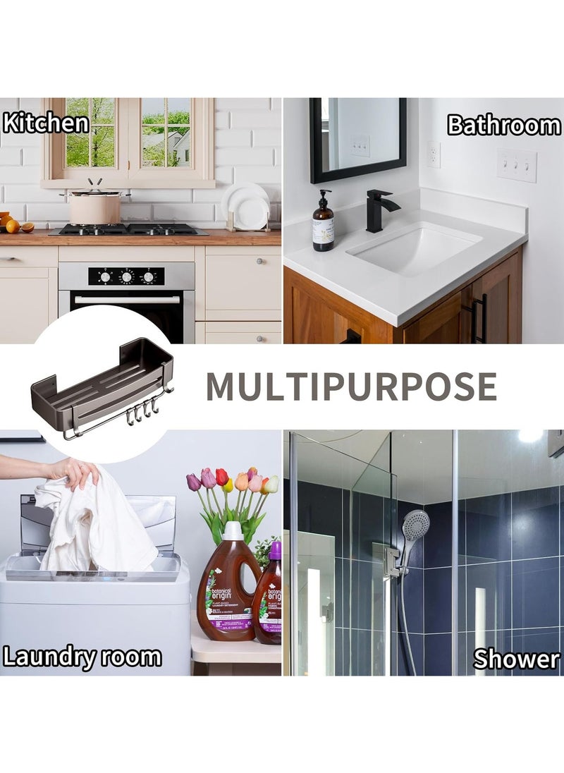 Jorunb - 3 Pack Bathroom Shelves with 10 Hooks and Towel Bar, Aluminum Rustproof Bathroom Storage Organizer Shelf Shower Caddy Rack, Bathroom Shower Baskets WallShelves Basket for Bathroom Kitchen (Rectangle) - Image 1