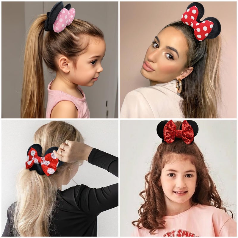 CellElection 4 Pack Mouse Ears Scrunchies Polka Dot Bows Mouse Bows Hair Scrunchies Hair Ties Elastic Rubber Bands Ponytail Holders for Kids Women Girls - Image 5