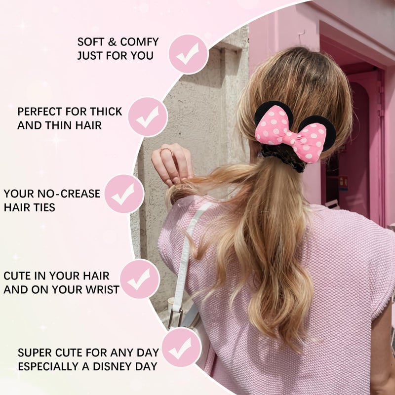 CellElection 4 Pack Mouse Ears Scrunchies Polka Dot Bows Mouse Bows Hair Scrunchies Hair Ties Elastic Rubber Bands Ponytail Holders for Kids Women Girls - Image 3