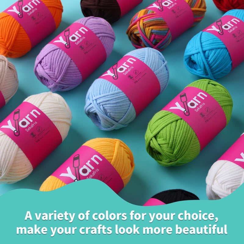 Sekafris 15 Pack Crochet Yarn Beginner - Black, White, Orange, Red, Green, Pink, Yellow Cotton Chunky Yarn - Easy-to-See Stitches for Crocheting (15 * 50g) - Image 5