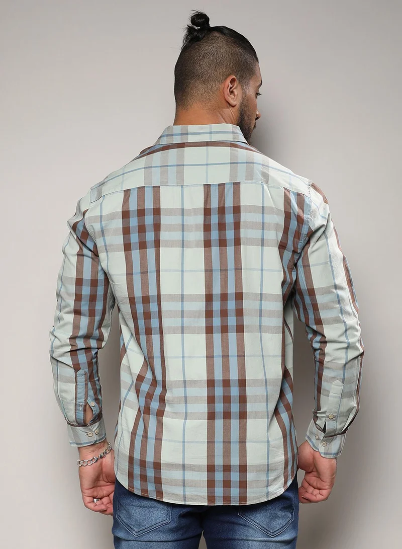 Instafab Plus Instafab Plus Men's Sage Green Tartan Plaid Button Up Plus-Size Fit Shirt For Casual Wear | Cotton Spread Collar Shirt Crafted With Regular Sleeve & Comfort Fit For Everyday Wear
