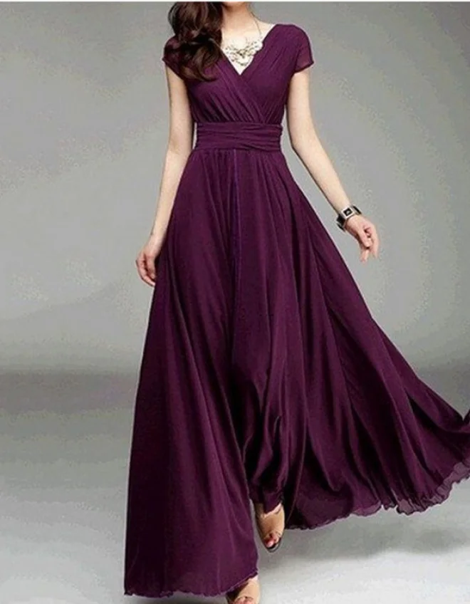 SIMPLEE V Neck Bohemian Chiffon Dress