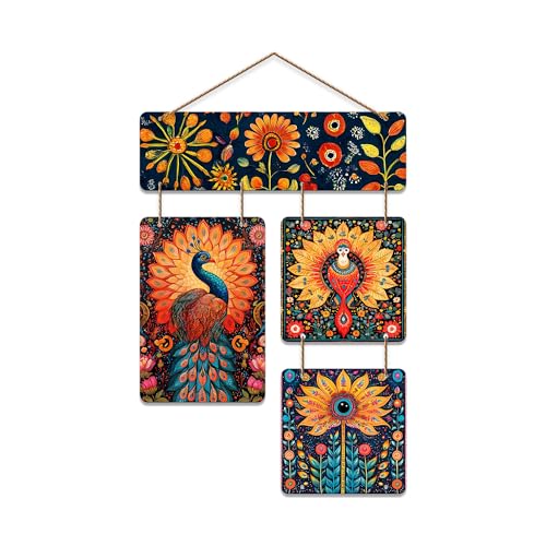 Artvibes Artistic Peacock Theme Floral Art Wooden Art Decoration Item for Home | Living Room | Office | Wall Art Painting For Hall | Graphic Artwork | Wall Illustrations | Gift Items (WH_6522N) - Image 1