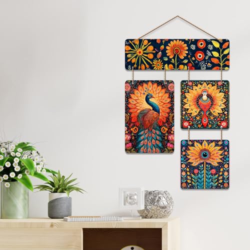 Artvibes Artistic Peacock Theme Floral Art Wooden Art Decoration Item for Home | Living Room | Office | Wall Art Painting For Hall | Graphic Artwork | Wall Illustrations | Gift Items (WH_6522N) - Image 4