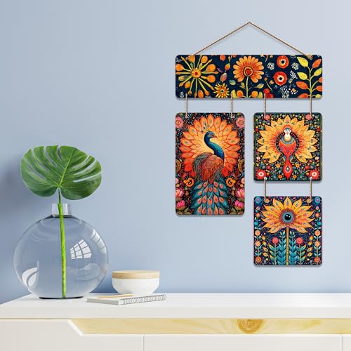 Artvibes Artistic Peacock Theme Floral Art Wooden Art Decoration Item for Home | Living Room | Office | Wall Art Painting For Hall | Graphic Artwork | Wall Illustrations | Gift Items (WH_6522N) - Image 2