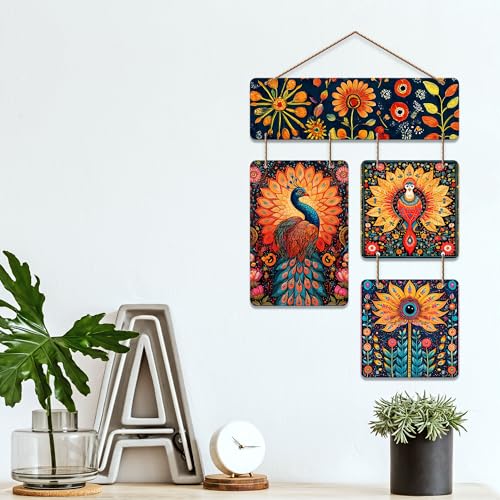 Artvibes Artistic Peacock Theme Floral Art Wooden Art Decoration Item for Home | Living Room | Office | Wall Art Painting For Hall | Graphic Artwork | Wall Illustrations | Gift Items (WH_6522N) - Image 3