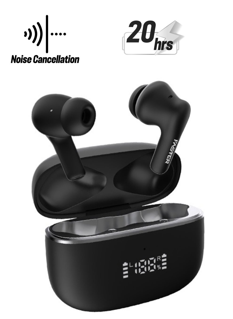 Faster Maverick Wireless Earbuds with Noise Cancellation (ENC) - 7 Hours Playtime with Bluetooth 5.4 - AI Enhanced Calls Quad Mics - Gaming Bluetooth Earphones with Ultra-Low Latency - Deep Bass, Touch Control - For Exercise, Gym - Compatible with iPhone & Android (Black) 