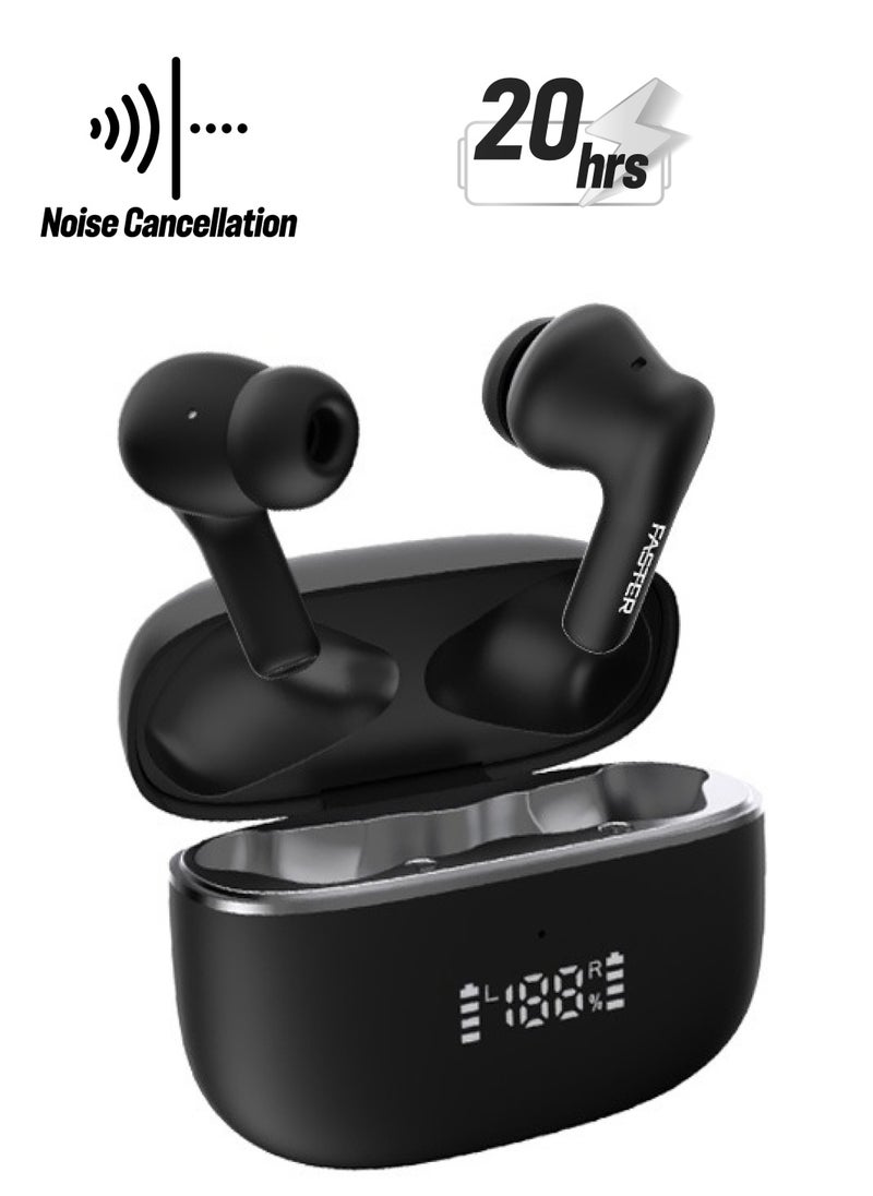 Faster - Maverick Wireless Earbuds with Noise Cancellation (ENC) - 7 Hours Playtime with Bluetooth 5.4 - AI Enhanced Calls Quad Mics - Gaming Bluetooth Earphones with Ultra-Low Latency - Deep Bass, Touch Control - For Exercise, Gym - Compatible with iPhone & Android (Black) - Image 1