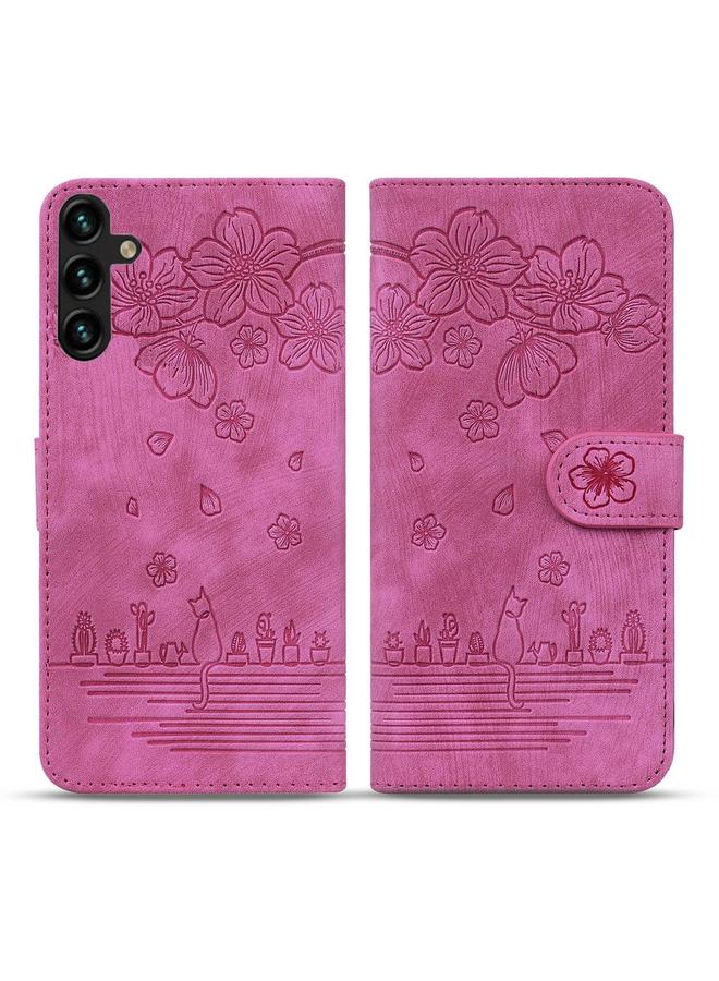 S-TOP Case For Samsung Galaxy S23 FE 5G Cartoon Sakura Cat Embossed Leather Phone Case - Image 2