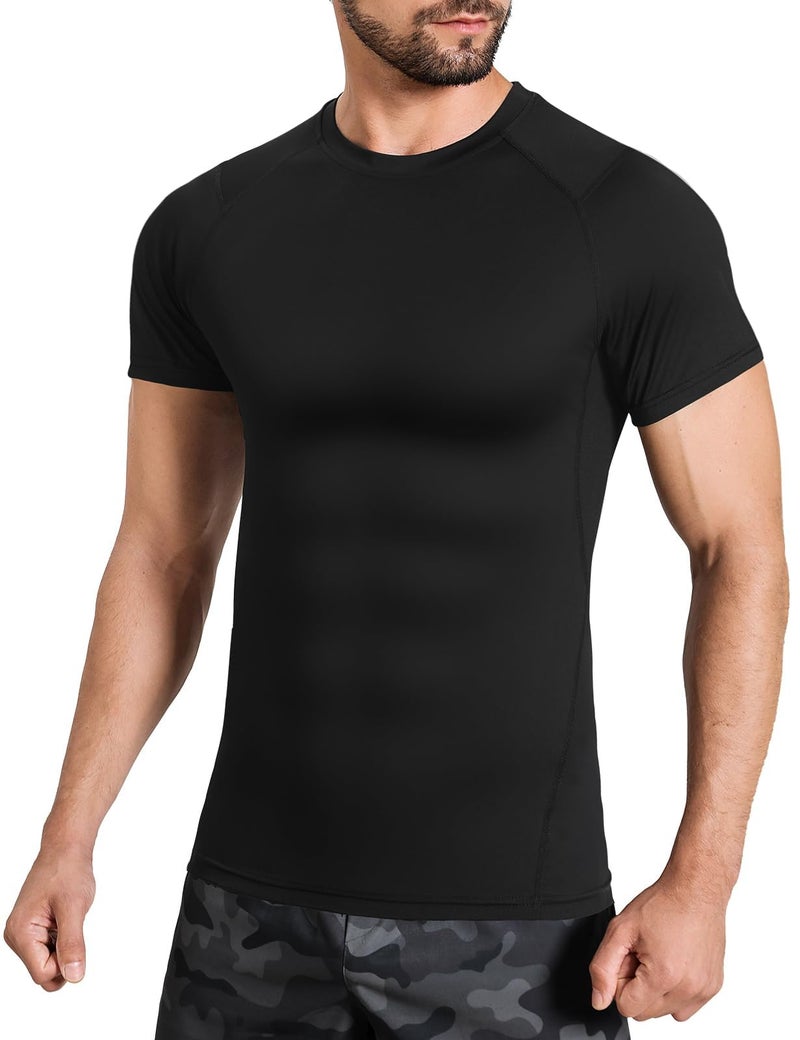 Tigersay Men's Compression Shirts, Short Sleeve T-Shirt Athletic Compression Tops Workout Sports Base Layer Undershirt Black - Image 2