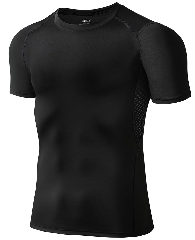 Tigersay Men's Compression Shirts, Short Sleeve T-Shirt Athletic Compression Tops Workout Sports Base Layer Undershirt Black - Image 1