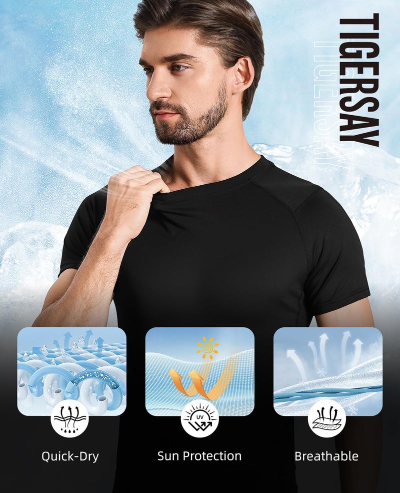 Tigersay Men's Compression Shirts, Short Sleeve T-Shirt Athletic Compression Tops Workout Sports Base Layer Undershirt Black - Image 5