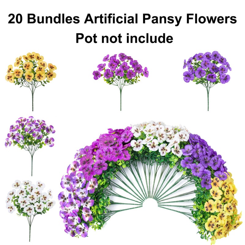 Ivydale Artificial Flowers for Outdoor Spring Decor, 20PCS Fake Pansy Flowers Faux Silk Mixed Color Pansies UV Resistant Plants for Front Door Porch Yard Patio Window Box Home Decor - Image 4
