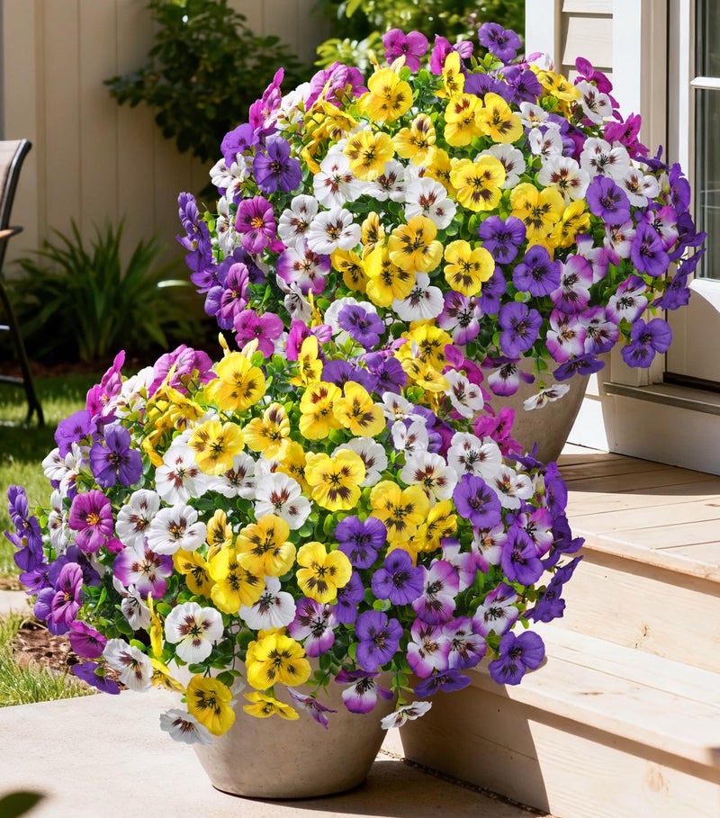 Ivydale Artificial Flowers for Outdoor Spring Decor, 20PCS Fake Pansy Flowers Faux Silk Mixed Color Pansies UV Resistant Plants for Front Door Porch Yard Patio Window Box Home Decor - Image 1