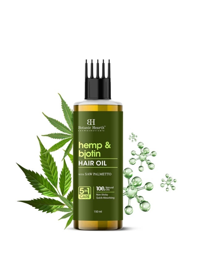 Botanic Hearth Hemp & Biotin Hair Oil for Hair Growth & Strength with Saw Palmetto – 150ml, Non-Sticky & Fast-Absorbing – 100% Natural Oils for Healthy Scalp & Hair – with Hair Oil Applicator - Image 1
