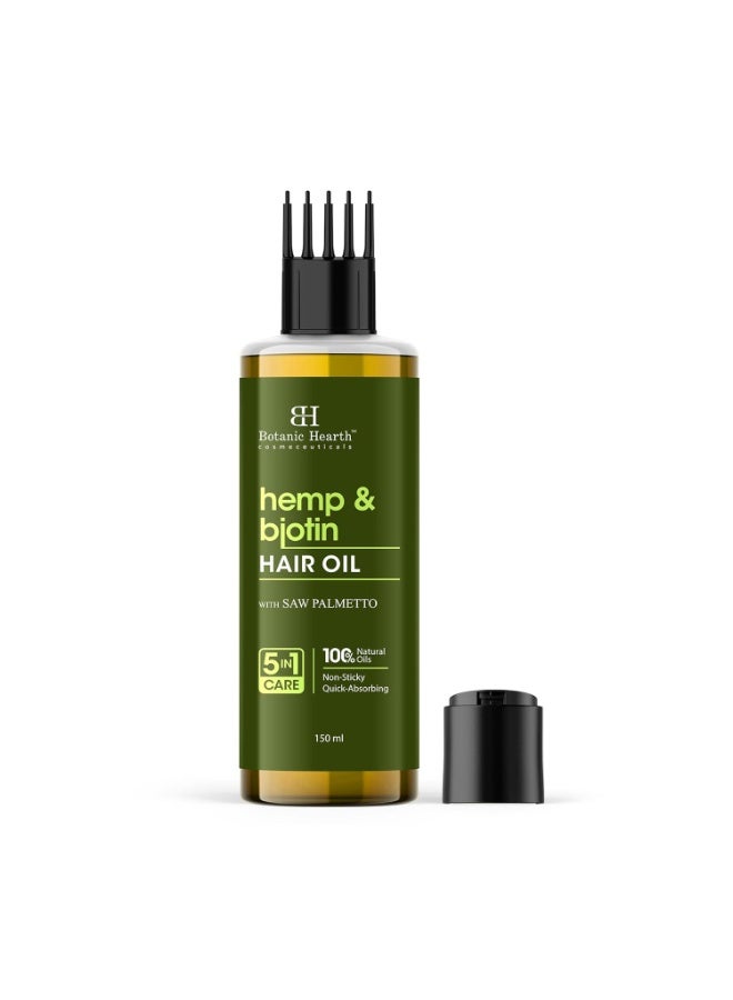 Botanic Hearth Hemp & Biotin Hair Oil for Hair Growth & Strength with Saw Palmetto – 150ml, Non-Sticky & Fast-Absorbing – 100% Natural Oils for Healthy Scalp & Hair – with Hair Oil Applicator - Image 3
