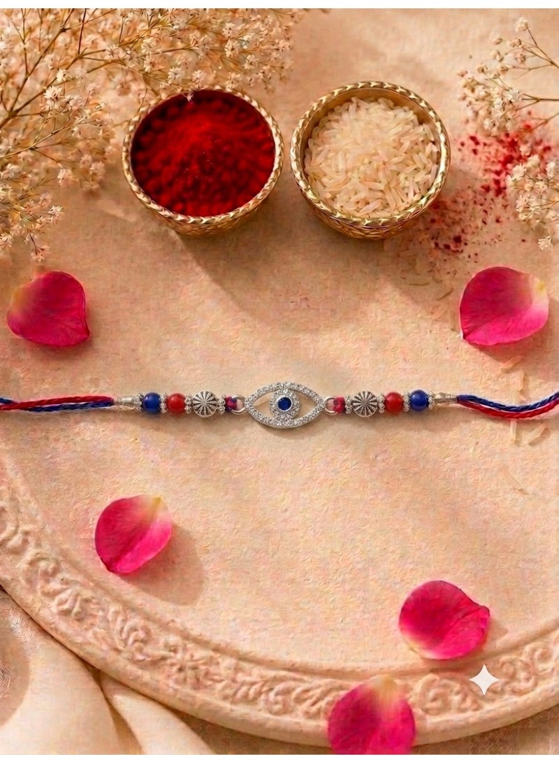 Kannan Jewels Kannan Premium Handcrafted 925 Silver Evil Eye Design Rakhi- 41 cm - Image 1