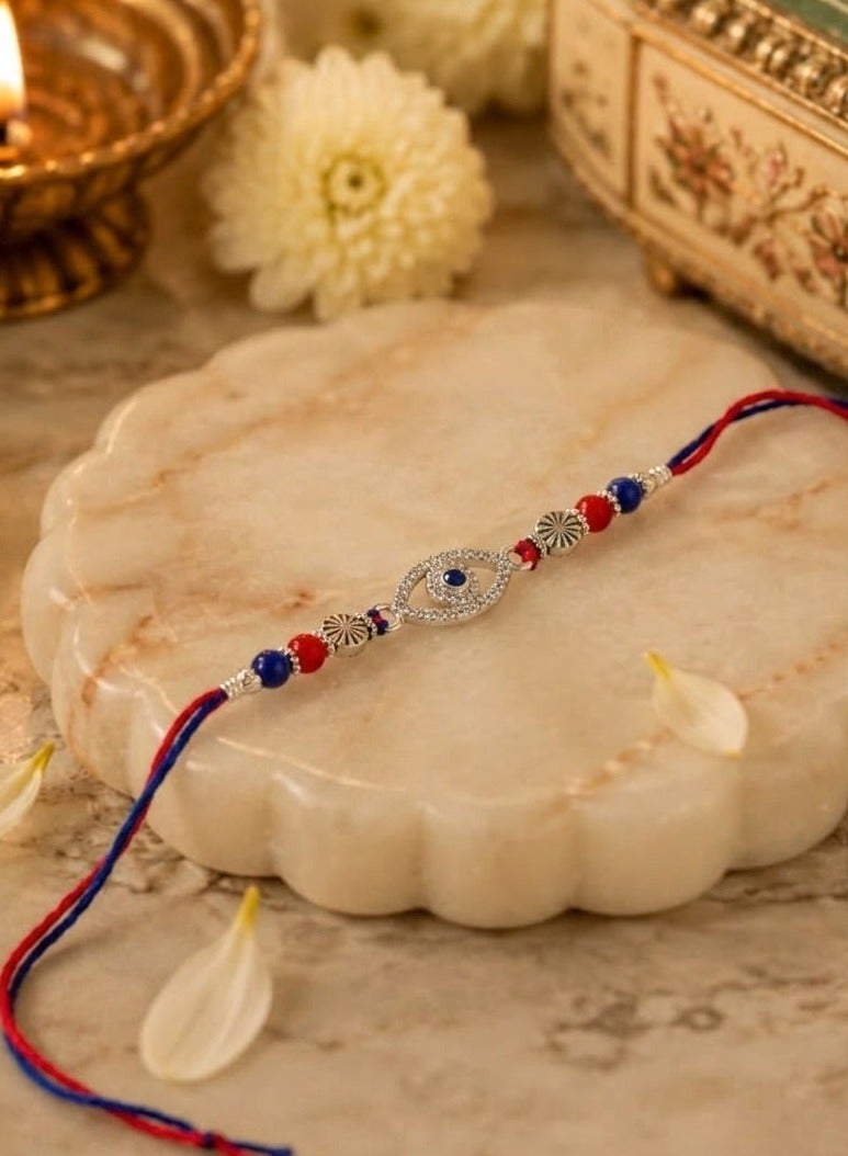 Kannan Jewels Kannan Premium Handcrafted 925 Silver Evil Eye Design Rakhi- 41 cm - Image 3