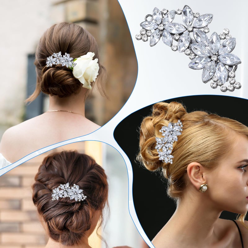 Yuomeaz 2 PCS Rhinestone Hair Clips, Silver Bling Crystal Hair Clips for Women, Rhinestone Diamond Barrettes, Sparkly Jeweled Formal Hairs Clip for Valentine's Day Gifts, Wedding, Prom - Image 4