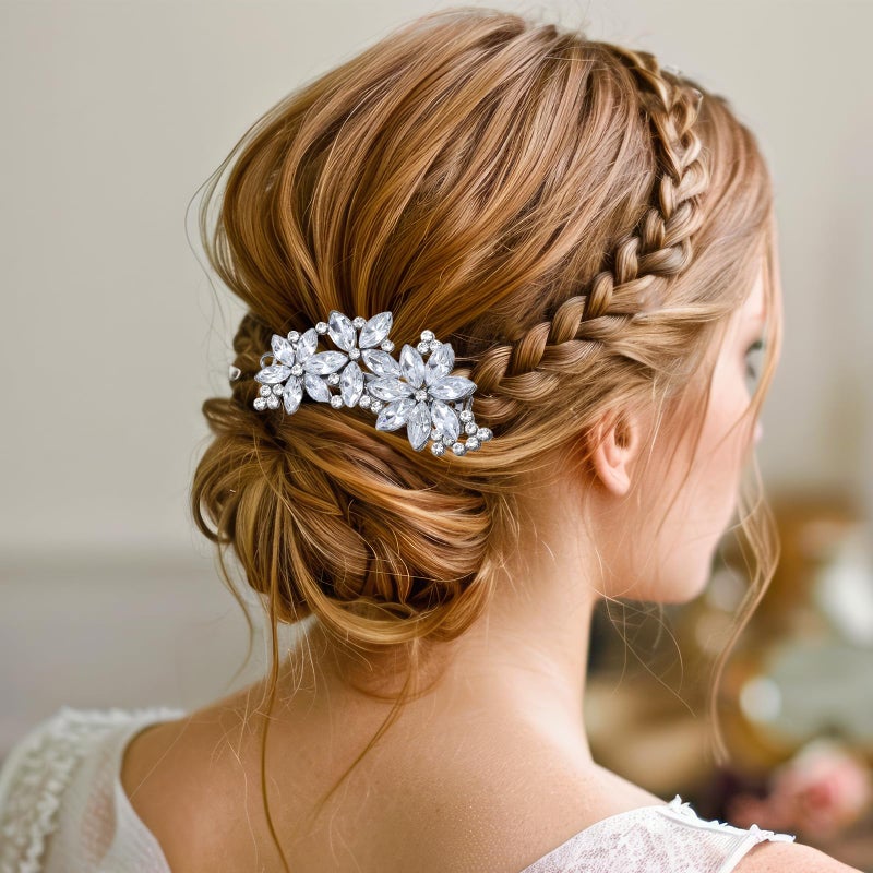 Yuomeaz 2 PCS Rhinestone Hair Clips, Silver Bling Crystal Hair Clips for Women, Rhinestone Diamond Barrettes, Sparkly Jeweled Formal Hairs Clip for Valentine's Day Gifts, Wedding, Prom - Image 2