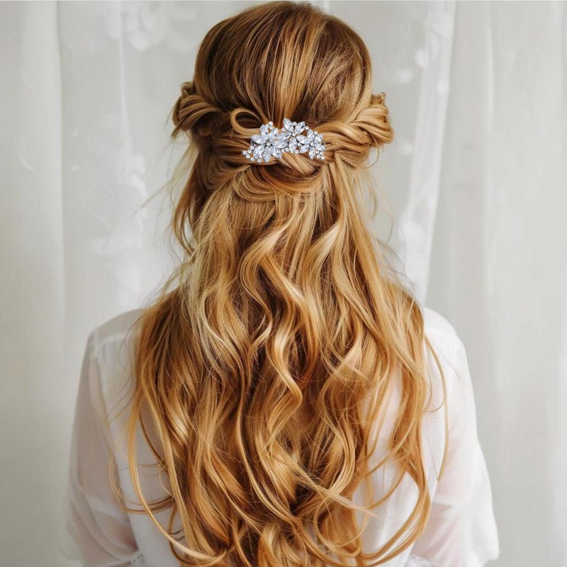 Yuomeaz 2 PCS Rhinestone Hair Clips, Silver Bling Crystal Hair Clips for Women, Rhinestone Diamond Barrettes, Sparkly Jeweled Formal Hairs Clip for Valentine's Day Gifts, Wedding, Prom - Image 3