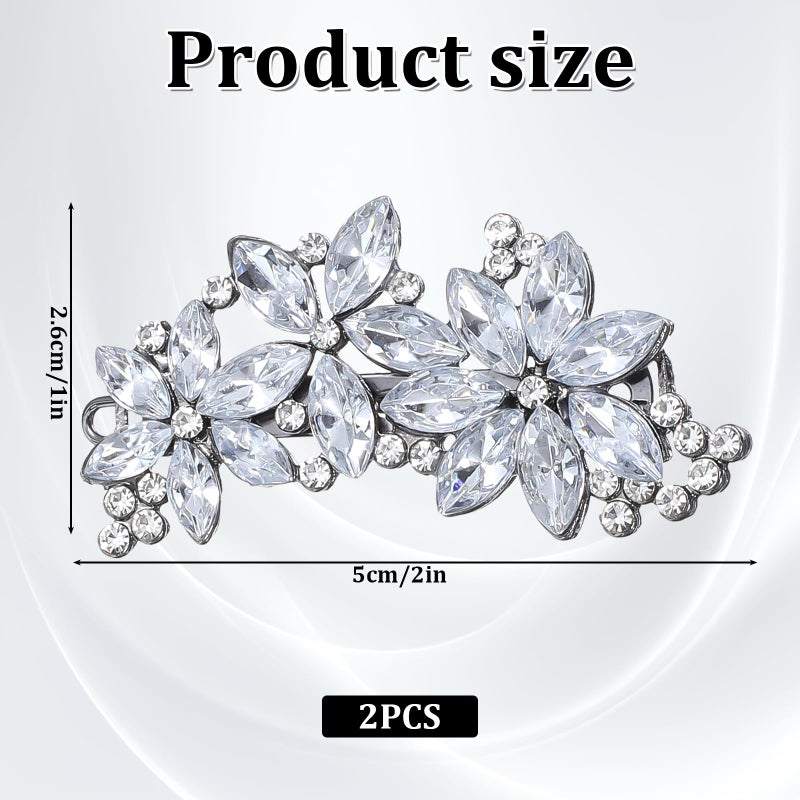 Yuomeaz 2 PCS Rhinestone Hair Clips, Silver Bling Crystal Hair Clips for Women, Rhinestone Diamond Barrettes, Sparkly Jeweled Formal Hairs Clip for Valentine's Day Gifts, Wedding, Prom - Image 5