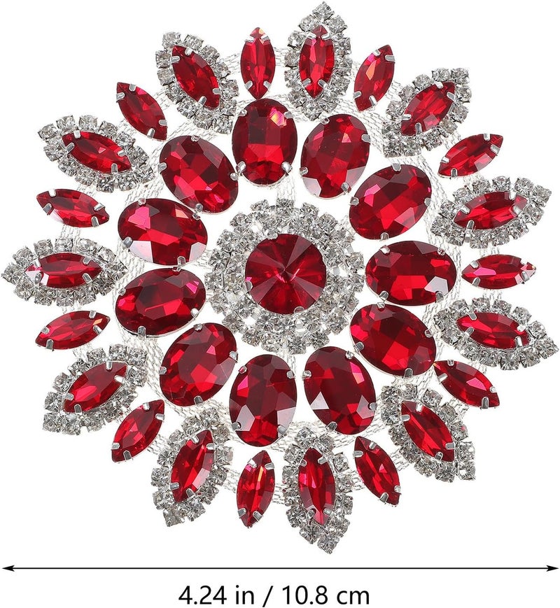 Healeved Rhinestone Applique Patch Navette Shape with Red Ab Crystal Claw Setting, DIY Clothing Decoration Brooch Accessory for Women’s Garment Embellishment - Image 2