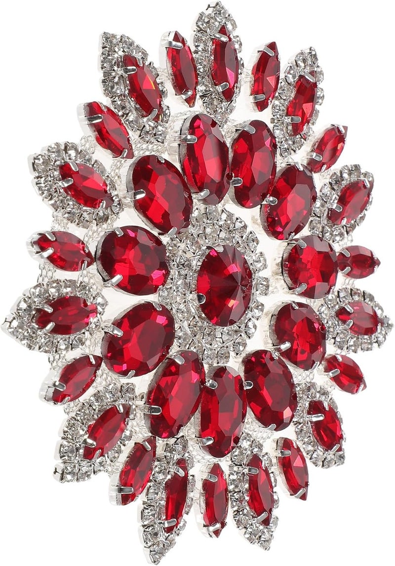 Healeved Rhinestone Applique Patch Navette Shape with Red Ab Crystal Claw Setting, DIY Clothing Decoration Brooch Accessory for Women’s Garment Embellishment - Image 1
