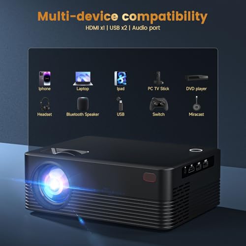 DreamFair 【Native 1080P】 Dreamfair Projector with WiFi and Bluetooth, 240ANSI Support 8K, Portable Projector with Rack, 40"-200" Screen Video, Compatible with Smartphone, TV Stick, Laptop, HDMI, USB (Black) - Image 4