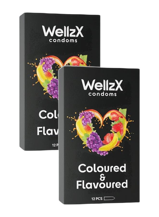 WellzX Condoms Coloured& Flavoured 12Pc (Twin Pack) - Image 1