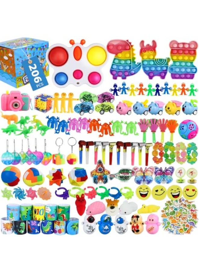 206 قطعة هدايا حفلات للأطفال 3 سنوات وما فوق، ألعاب فidgets ممتعة للأطفال والبالغين، عناصر لحقيبة الهدايا وجوائز الصف، جوائز قلعة الكنز، ألعاب حسية غير سامة لمدارس عيد الميلاد والفعاليات. - Image 1