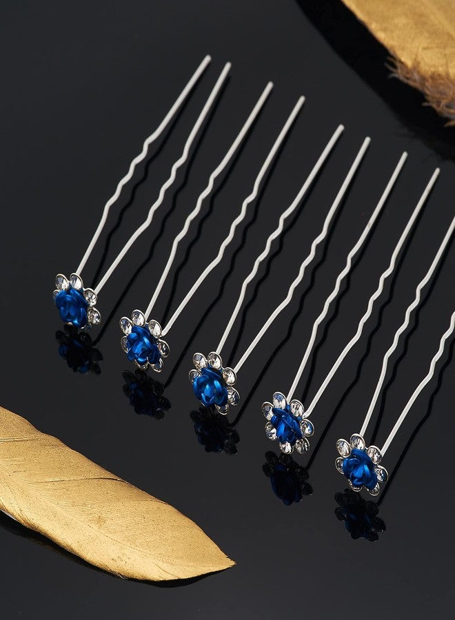 QIUTIMIY 20 Pack (Navy) Crystal Hair Pins Rose Flower Rhinestone Hair Clips for Bridal Wedding Women Hair Jewelry Accessories, with Clear Container - Image 3