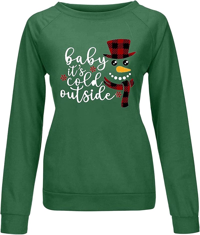 woobles Women Graphic T Shirt Tops 2021 Autumn Winter New Long-Sleeved Christmas O-Neck T-Shirt Ladies Daily Clothes Christmas Xmas Gifts Cute Christmassy Jumper Loose Oversize Girls Xmas Tops Casual - Image 3