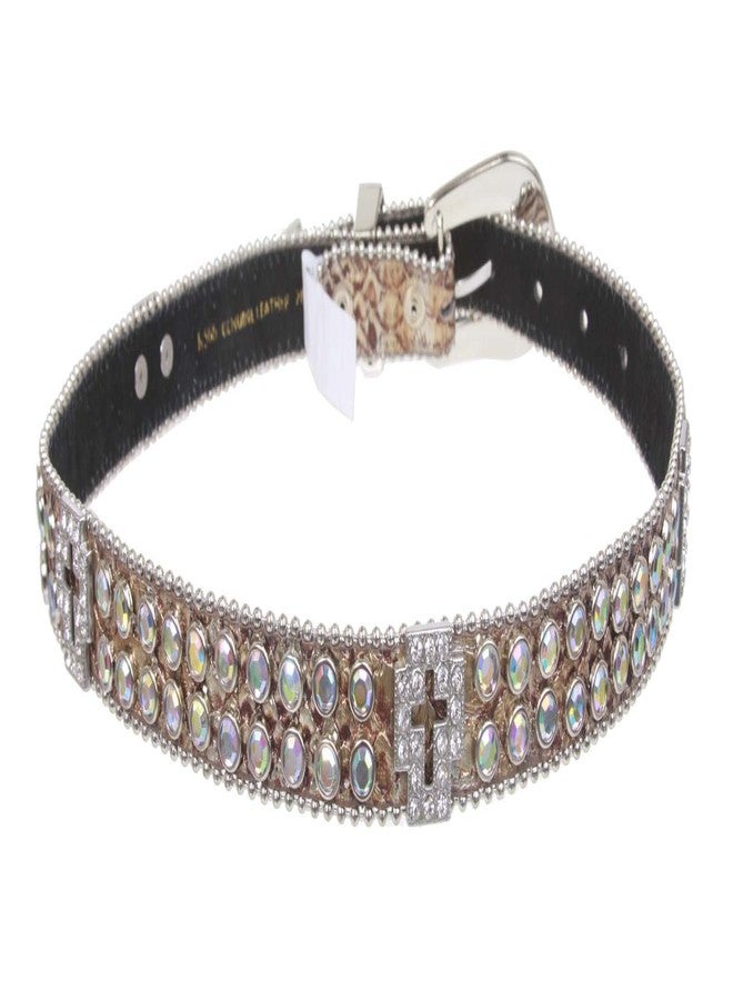 Beltiscool Kids 1" (25 mm) Western Cowgirl Rhinestone Cross Studded Skinny Belt, Brown | 24" - Image 2
