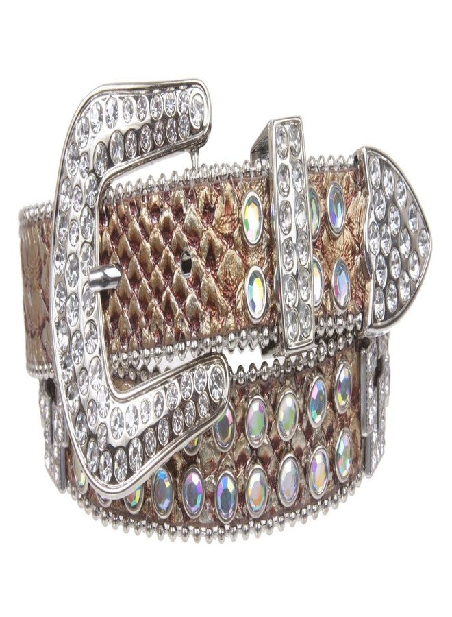 Beltiscool Kids 1" (25 mm) Western Cowgirl Rhinestone Cross Studded Skinny Belt, Brown | 24" - Image 1