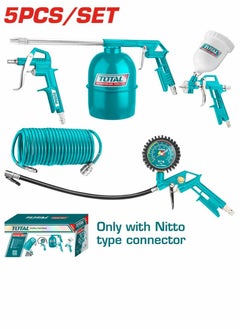 TOTAL Total Air Tools 5PCS Set (TATK053) – Professional Air Tool Kit with Recoil Hose, Air Blow Gun, Air Spray Gun, Air Washing Gun & Tire Inflating Gun for Automotive, Painting & Cleaning – Europe Type Connector  - Image 1